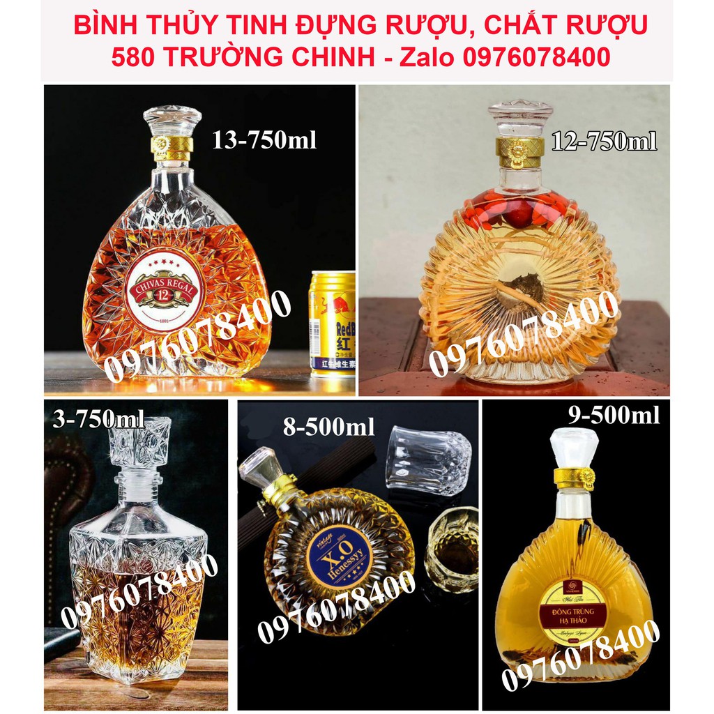 COMBO 2 Vỏ Bình Thủy Tinh Đựng Rượu 500ml, 750ml, Bình XO, Bình Pha Lê