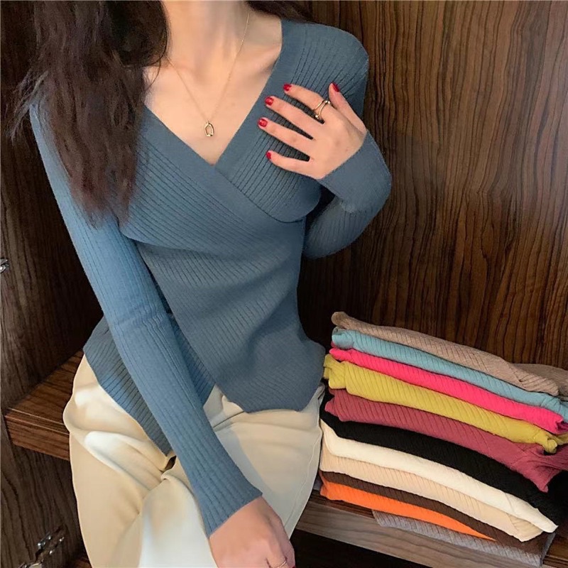 BÁN SỈ ÁO LEN CỔ TIM VẠT CHÉO QC CHO NỮ | BigBuy360 - bigbuy360.vn