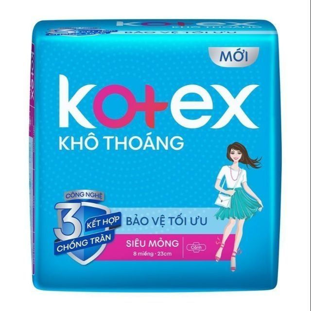 Băng vệ sinh Kotex Khô Thoáng siêu mỏng cánh 23cm - gói 8 miếng