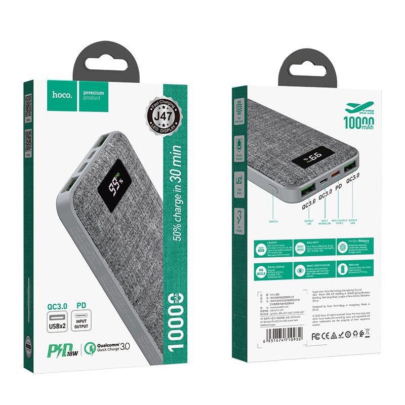 Sạc dự phòng Hoco J47 10.000mah ♥️Freeship♥️ Pin sạc dự phòng Hoco Sạc nhanh 3.0