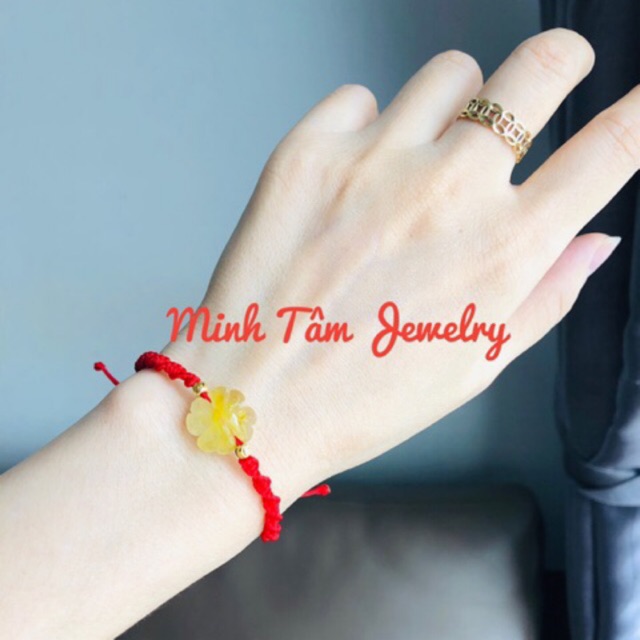 Vòng tay Cỏ bốn lá tóc vàngVòng tay chỉ đỏ may mắn đá tóc vàng bi Au 10k