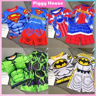 Bộ ngố thun lạnh in 3D siêu nhân siêu anh hùng cho bé trai 6-16Kg- Piggy House PHH05