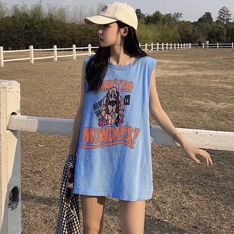 Áo ba lỗ nữ sát nách form rộng thun cotton tập gym freesize BL01