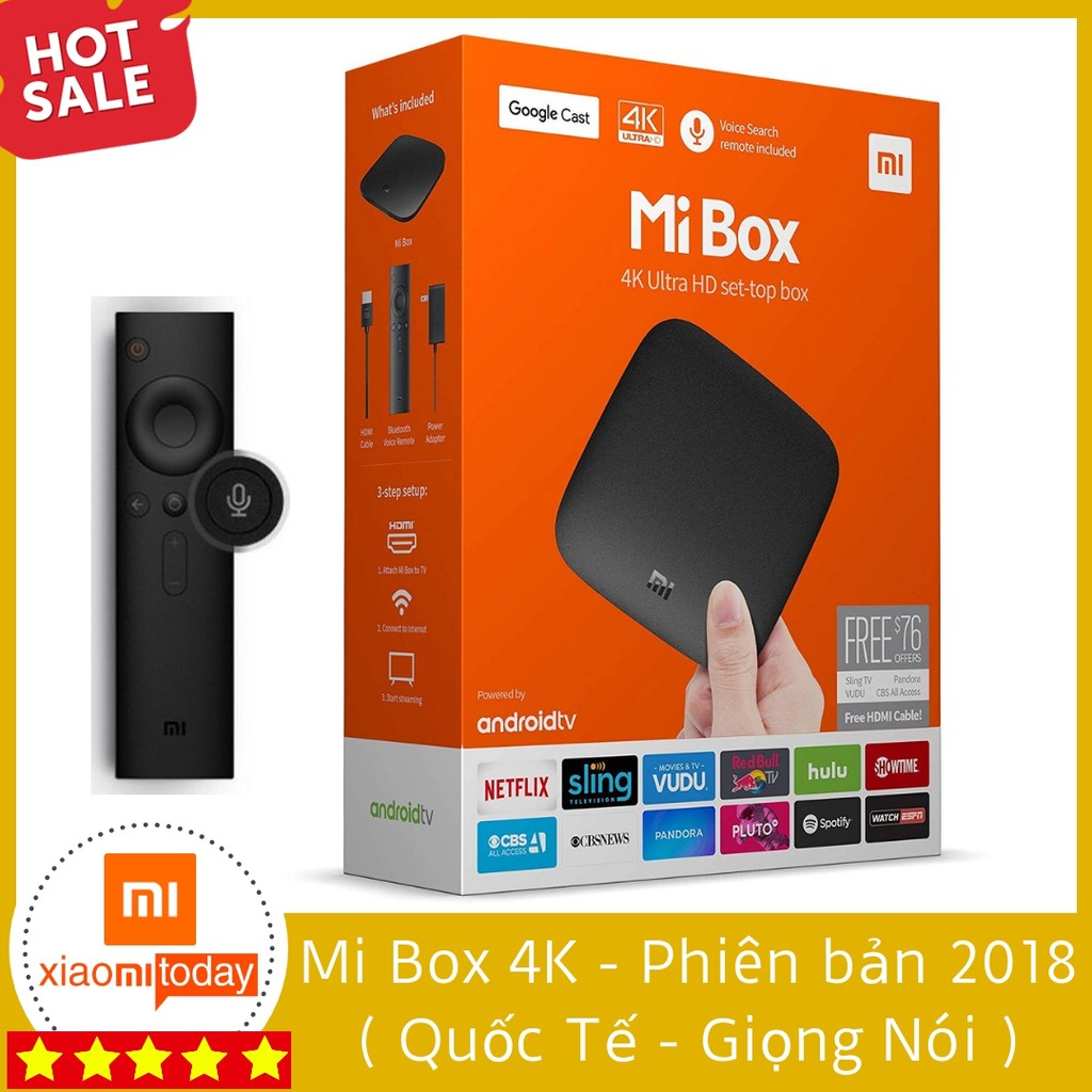 Android Tivi Box Xiaomi Mibox 4K HDR, Mi box Bản Quốc Tế 9.0