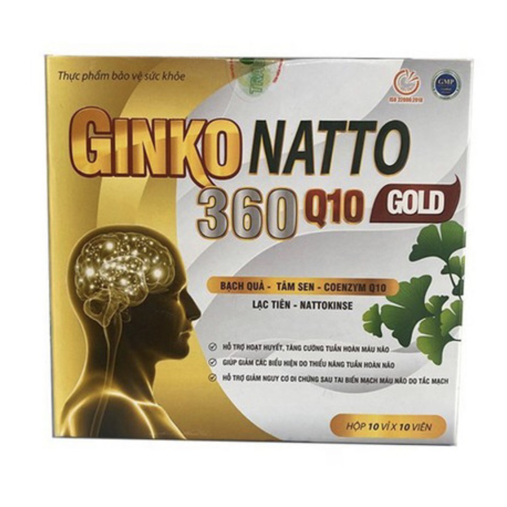 Ginkgo Natto 360 Q10 Gold cải thiện chứng mất ngủ hoạt huyết dưỡng não, đau đầu chóng mặt, ngừa đột 