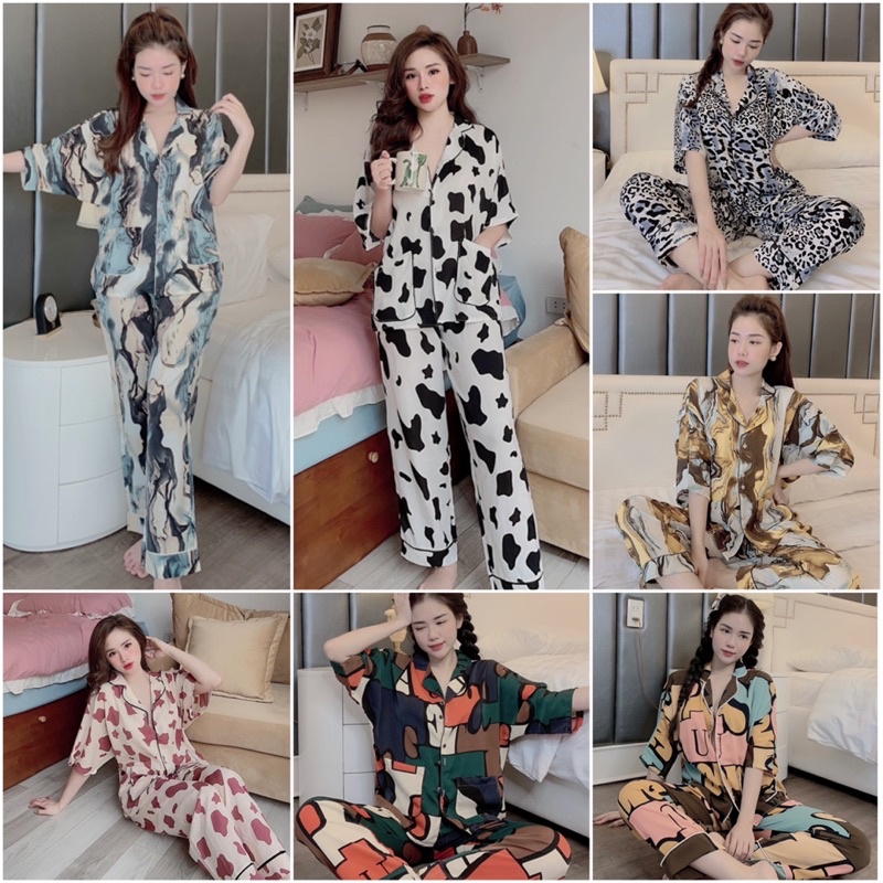 Bộ Lụa Pijama Cánh Dơi Áo Cộc - Quần Dài Vải Lụa Cao Cấp Loại 1💖Đồ Ngủ☘️ Hàng Chuẩn Đẹp - Hàng mới về