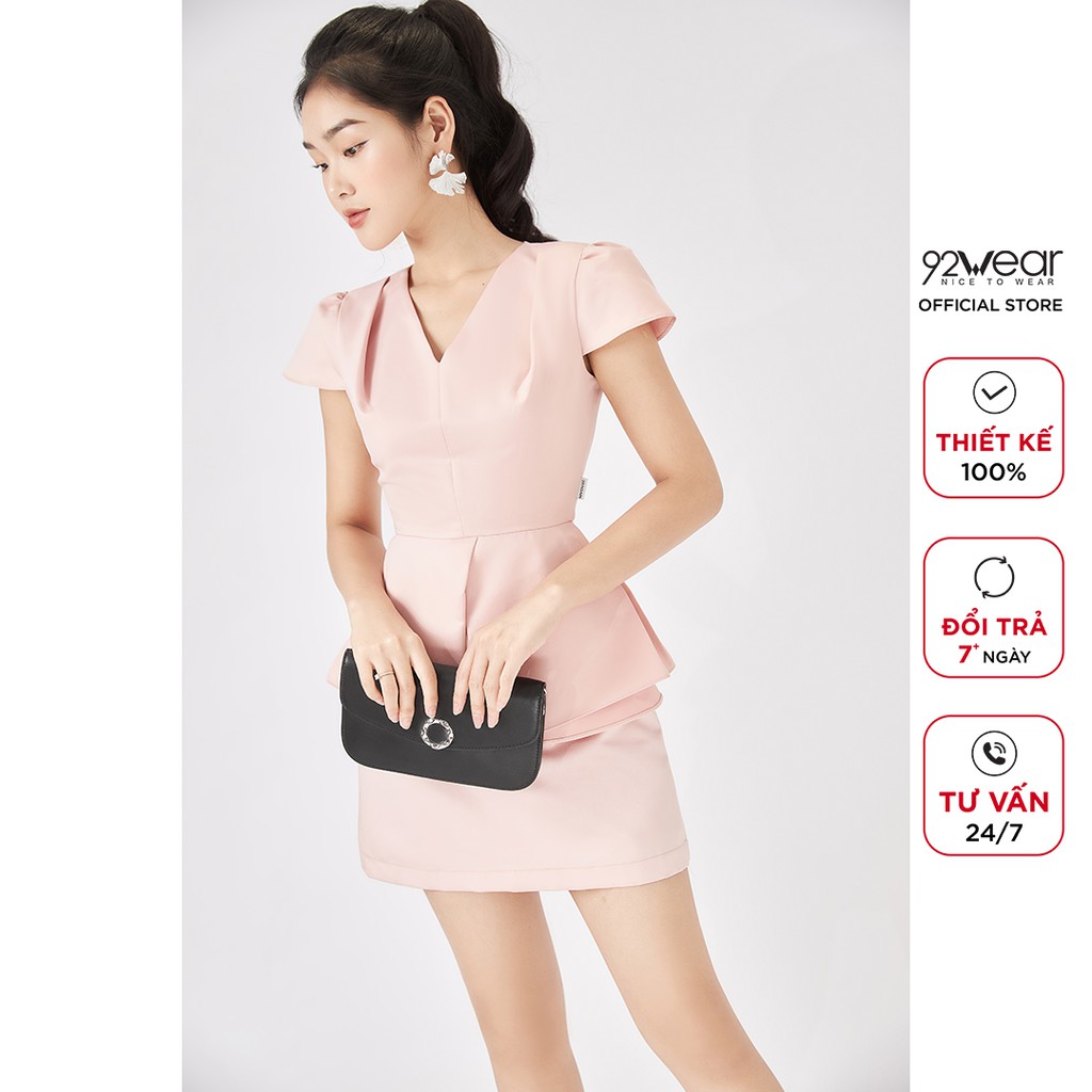 Áo sơ mi nữ kiểu 92WEAR thiết kế công sở cổ V thanh lịch  ASA1521