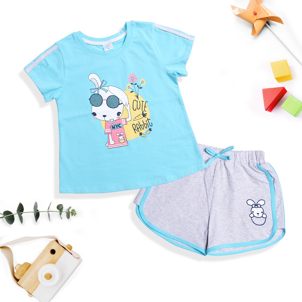 [Mã FABRREST19 giảm 30k đơn bất kỳ] Đồ Bé Gái Ngắn Tay Họa Tiết Dễ Thương 100% COTTON 11-38 kg - MEEJENA - 1243