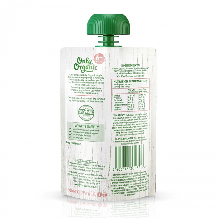 💦MUA 2 TẶNG 1💦  Trái cây nghiền ONLY ORGANIC túi 100g-120g hữu cơ cho bé