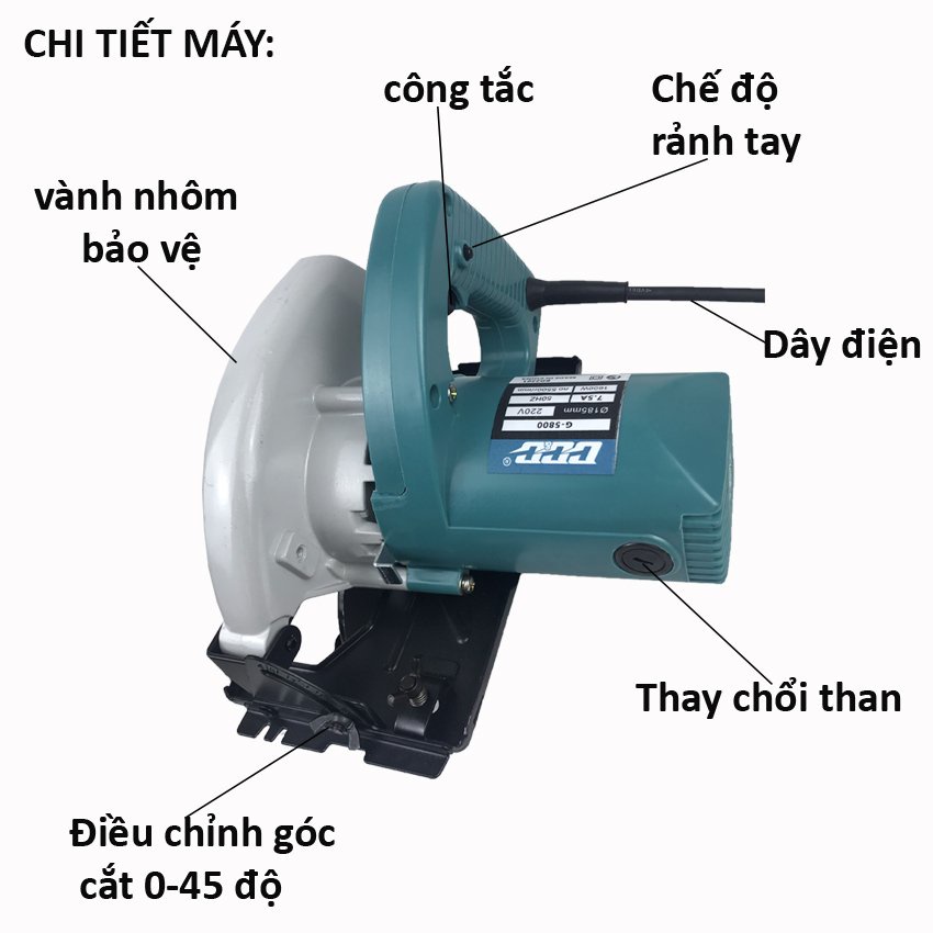 Máy cắt gỗ, máy cưa gỗ lưỡi 185mm chính hãng GGG G-5800| Công suất lớn 1600w, cắt góc 45 độ