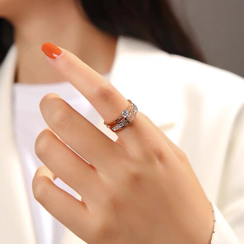 Nhẫn MAYEBE LAVEND hai lớp bằng thép titan màu vàng hồng phong cách retro Hàn Quốc dành cho nữ