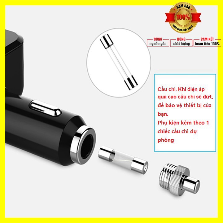 Bộ chia tẩu sạc ô tô nhãn hiệu Hyundai  tích hợp 2 cổng sạc USB - Bảo hành 6 tháng