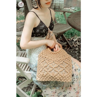 Túi cói đi biển, túi xách quai mây đan lưới Macrame du lịch chụp ảnh phong cách Vintage, LISA M2