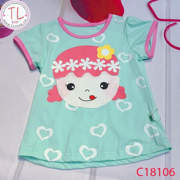 Thời trang trẻ em - Bộ áo quần thun ngắn hình bé đội vòng hoa - Quần áo bé gái - Bộ bé gái