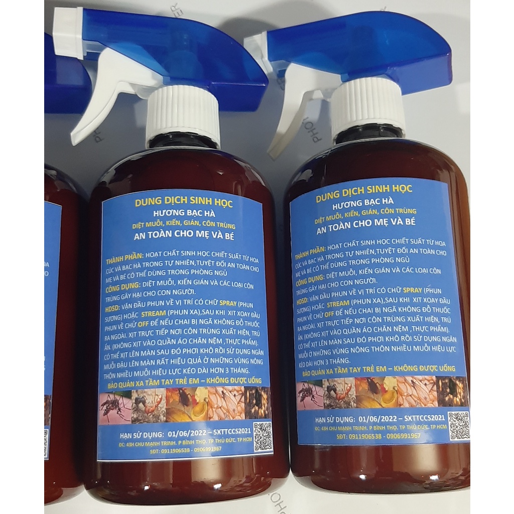 DUNG DỊCH SINH HỌC DIỆT CÔN TRÙNG HƯƠNG BẠC HÀ (an toàn cho mẹ và bé)