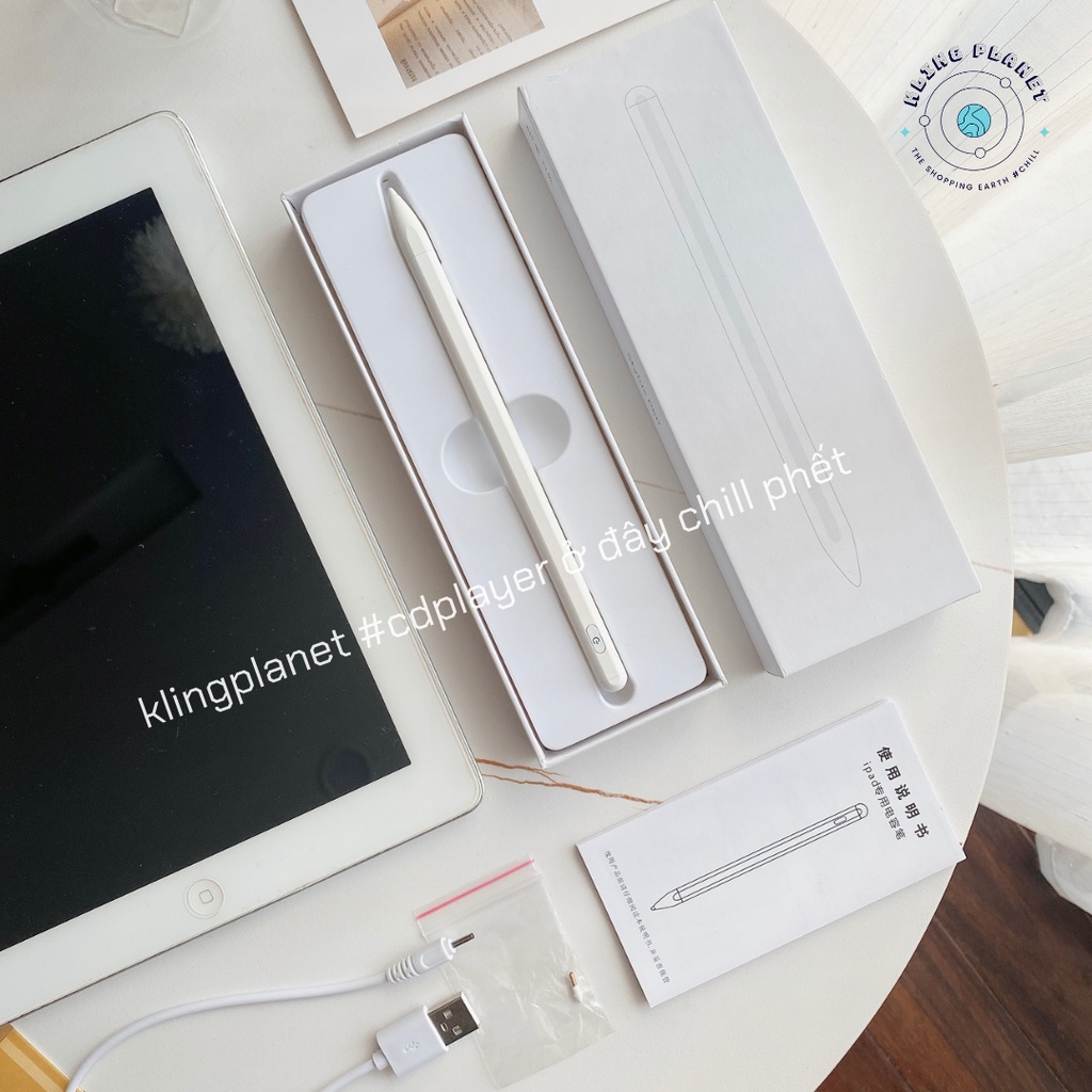 [TẶNG KÈM BAO DA HANDMADE] Bút cảm ứng STYLUS PENCIL GEN4 cổng sạc DC màu trắng dùng cho ipad, máy tính bảng, điện thoại