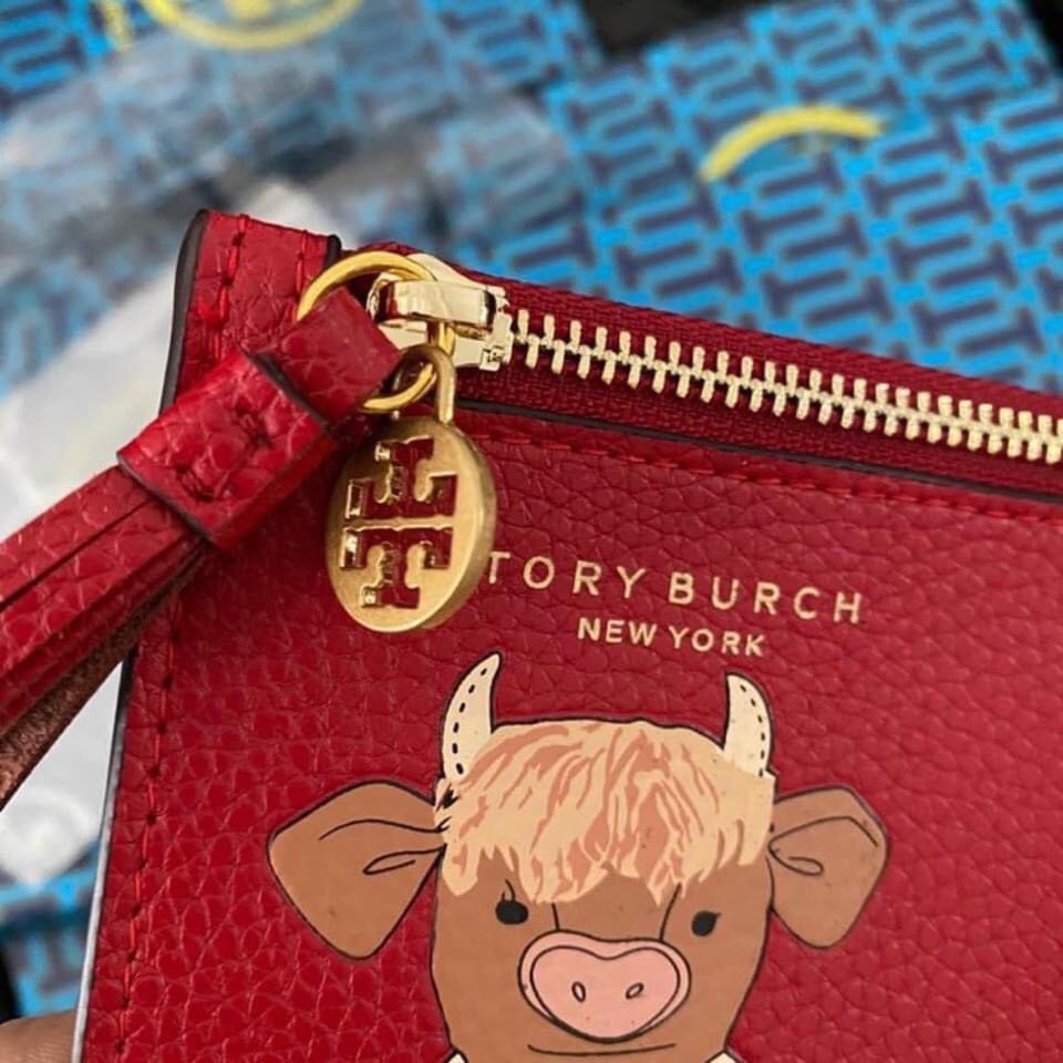 Ví Nữ cầm tay mini thời trang ngắn Tory Burch trâu đỏ bỏ túi nhỏ gọn nhiều ngăn da cao cấp đựng tiền thẻ