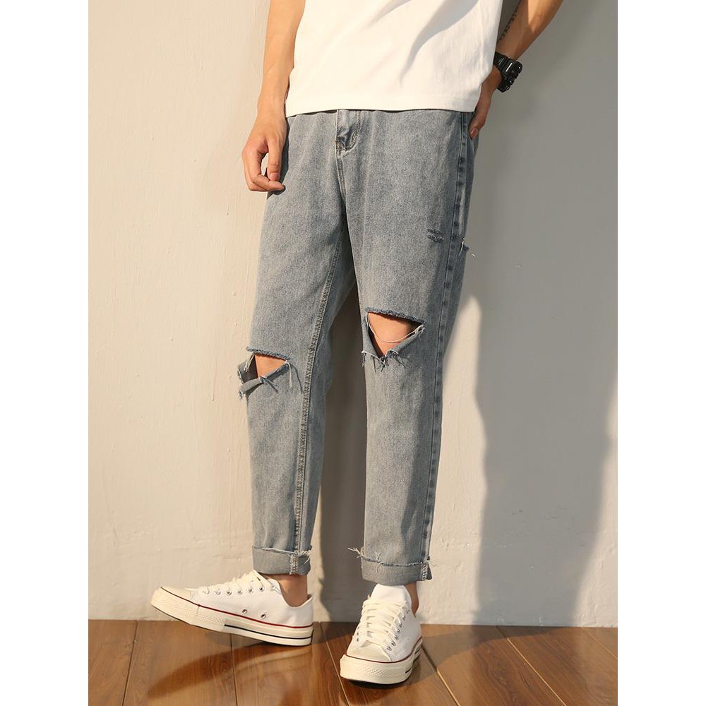 (hot) Quần Baggy Nam Rách Kiểu - Hotboy hàn quốc( trơn xám cg mới)