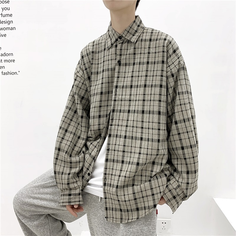 Áo Khoác Sơ Mi Vải Len Kẻ Sọc Kiểu Nhật Bản Thời Trang Xuân Thu Cho Nam