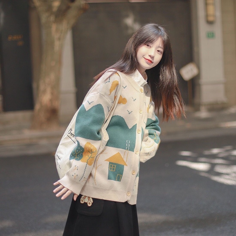 Áo Cardigan len hoạ tiết dễ thương