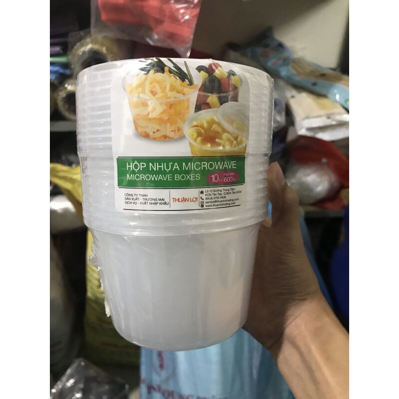 Hộp nhựa tròn Thuận Lợi 600ml có nắp đậy. Hàng Sài Gòn chính hãng microwave