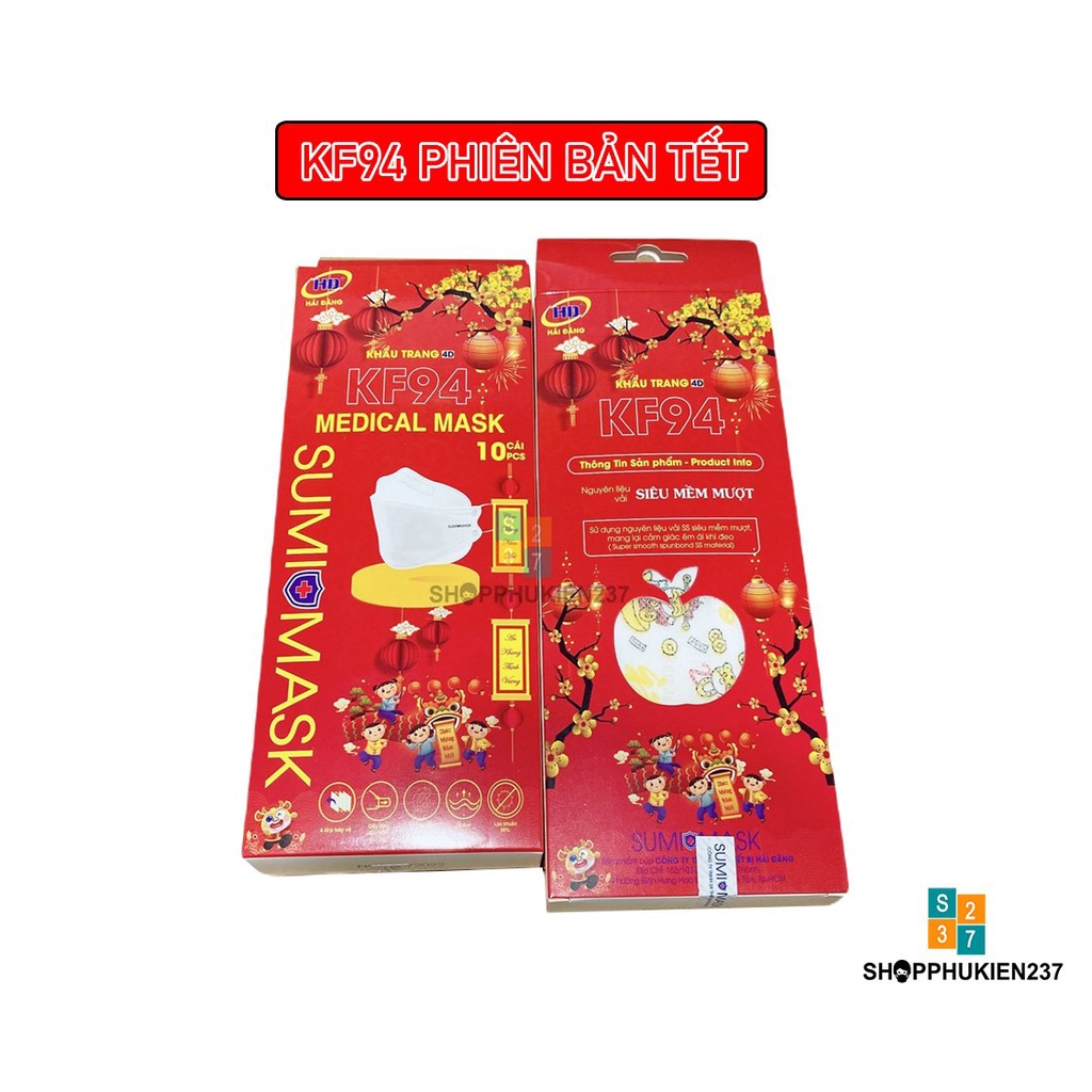 Khẩu Trang Tết KF94 Sumi kháng khuẩn 4 lớp Hộp Tết 10 Cái