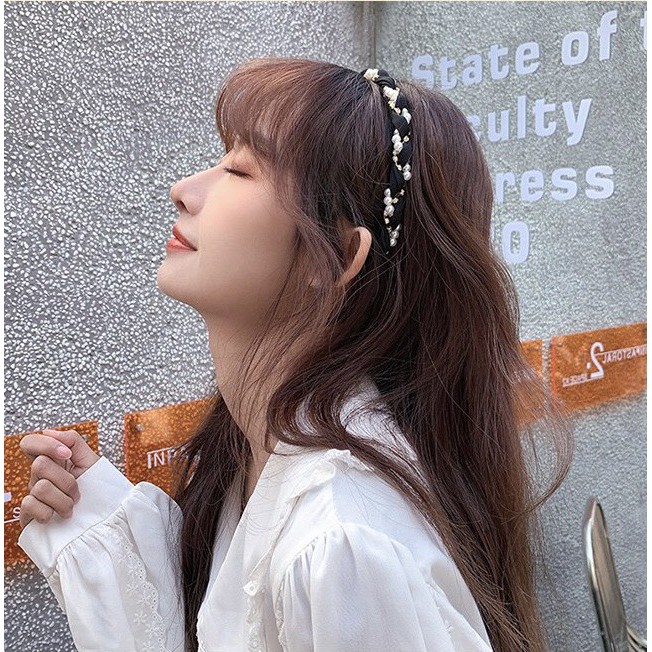 Bờm tóc đính đá Băng đô tết lụa ngọc trai nhân tạo phong cách Hàn Quốc tiểu thư xinh sang trọng cho nữ Miituu BT4
