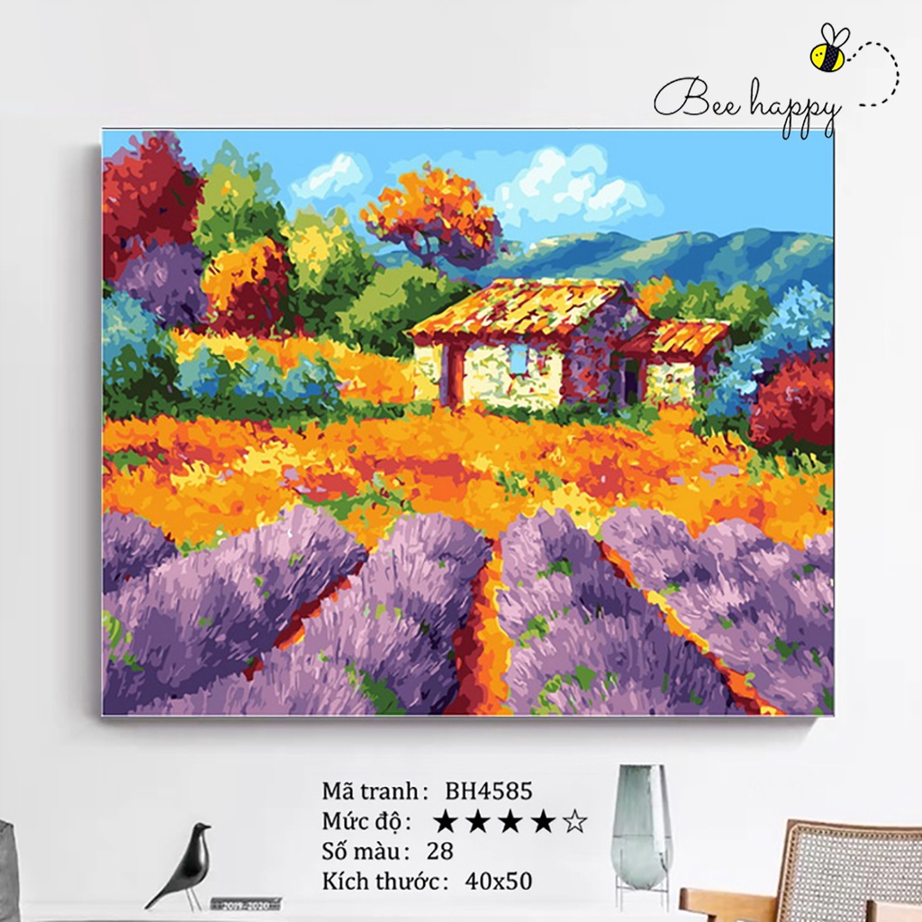 Tranh tô màu theo số cánh đồng oải hương BEE HAPPY cao cấp màu 5ml có sẵn mã BH4585