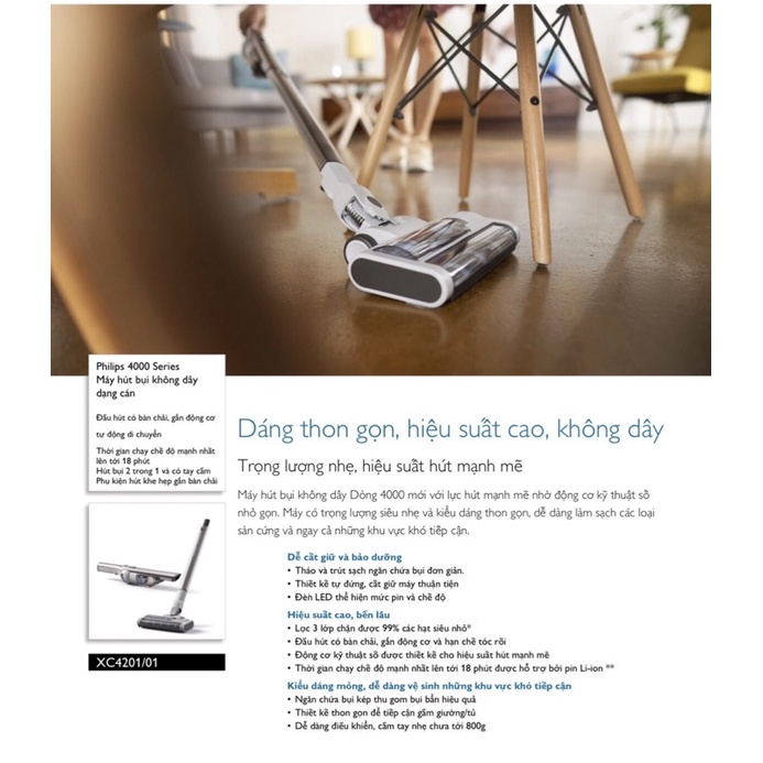 Máy hút bụi không dây Philips XC4201 /01 - Hàng chính hãng - Bảo hành 24 tháng