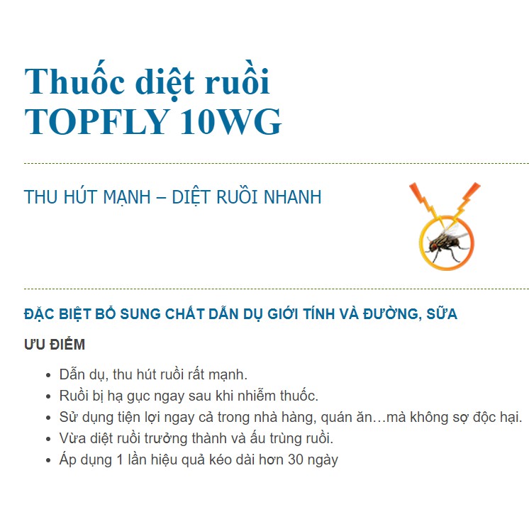 Combol 3 gói thuốc diệt Ruồi TOPFLY 10WG THU HÚT MẠNH – DIỆT RUỒI NHANH ( Gói 20g x 3 )