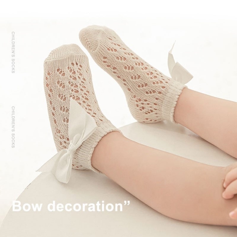 1 Đôi Vớ Cotton Mỏng Phối Lưới Đính Nơ Thời Trang Mùa Hè Cho Bé Gái