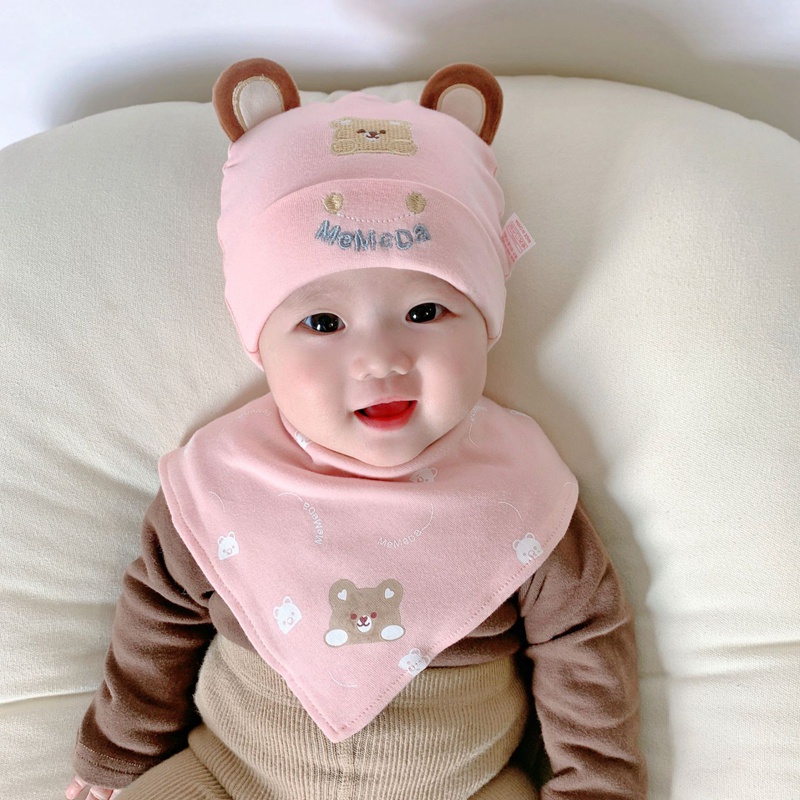 Nón Vành Kèm Yếm Ăn Hoạt Hình Dễ Thương Cho Bé 0-12 Tháng Tuổi