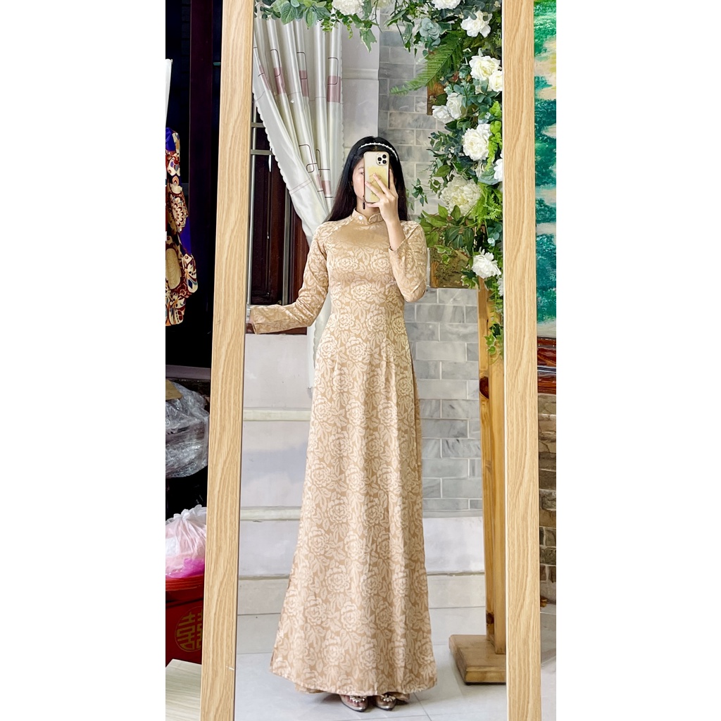 Áo dài gấm nâu tây sang trọng - Áo dài mẹ bà sui trung niên