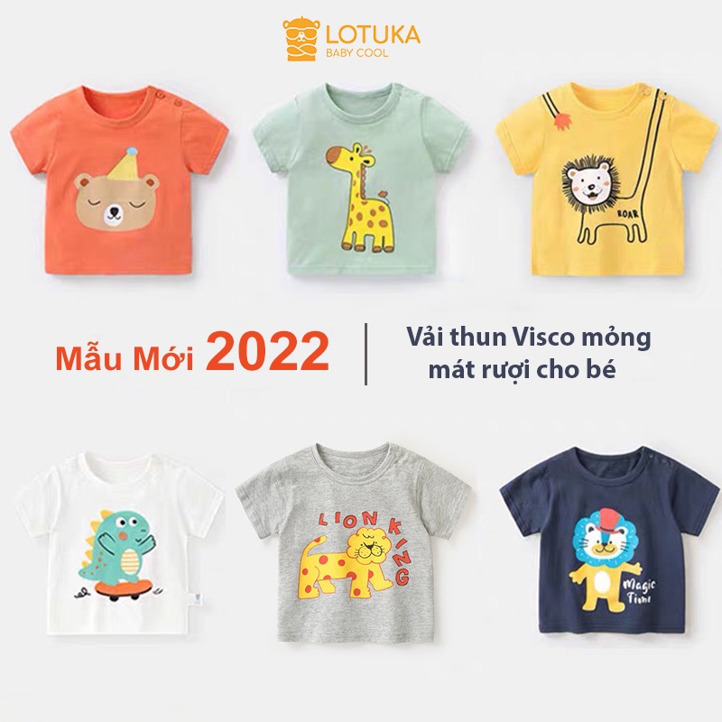Áo thun bé trai bé gái LOTUKA dễ thương, Áo phông cho bé mặc nhà, Bộ quần áo trẻ em mùa hè 4-18kg