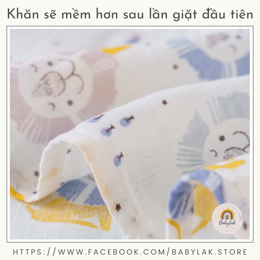 Khăn muslin 2 lớp đa năng cho bé - khổ 110x110 cm - Hàng cao cấp 100% cotton siêu mềm mại