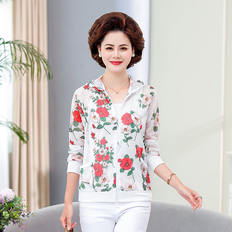 Áo Khoác Chống Nắng / Tia Uv Có Mũ Trùm Đầu Dành Cho Nữ Trung Niên