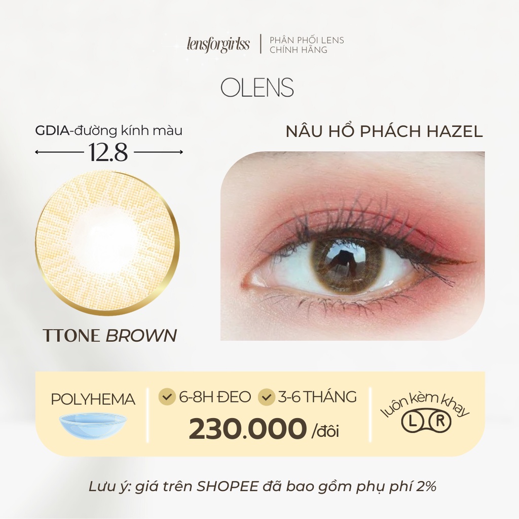 Kính áp tròng nâu hazel TT ONE BROWN chính hãng Olens | Hsd 3-6 tháng | Lens cận