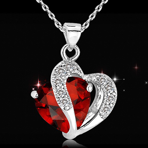 Dây chuyền 2 mặt hình trái tim đính đá và kim cương nhân tạo
