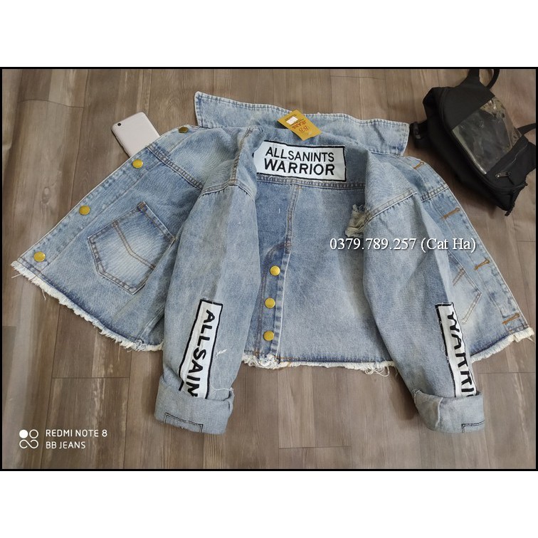 Aó khoác jean nữ xám xanh như hình form dưới 58Kg Warrior xanh BB19