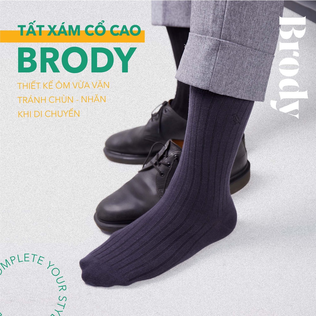 Tất nam cổ cao BRODY hộp 4 đôi 4 Màu Basic cotton combed cao cấp Tất mang giày tây Thời trang nam Công sở - CB4MC