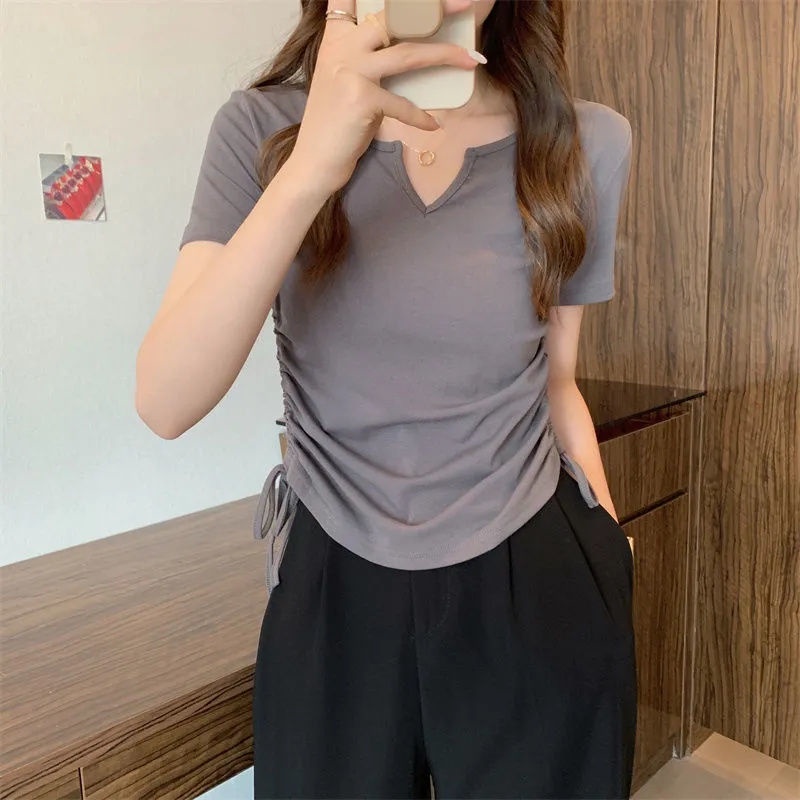 Áo Thun Nữ Tay Ngắn Cổ Chữ v Phối Dây Rút Thời Trang Cho Áo phông Nữ TX-151