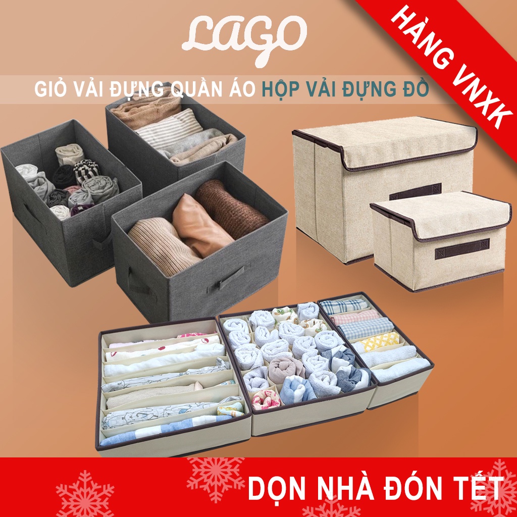 Hộp vải đựng quần áo, giỏ đựng đồ đa năng cỡ lớn gấp gọn LAGO thùng đựng quần áo, hộp đựng đồ lót chia ngăn