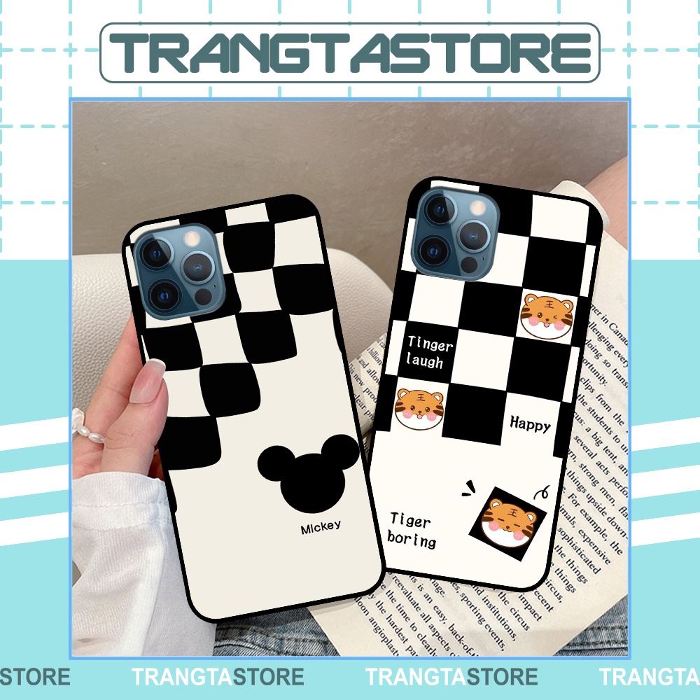 Ốp I.p.h.o.n.e 12 12 Pro 12 Pro Max 12 Mini in hình sọc caro, họa tiết đen trắng dễ thương