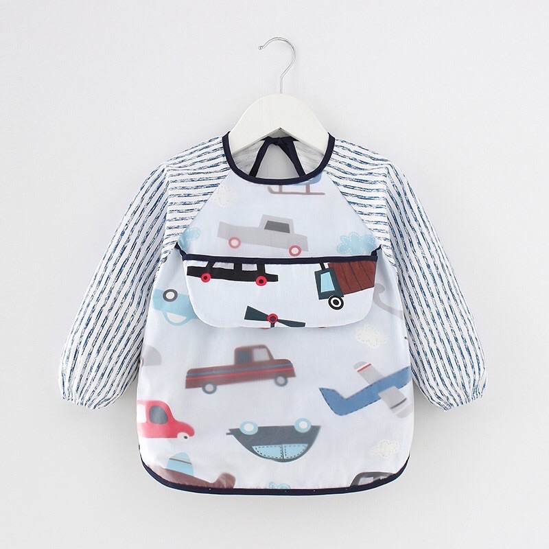 𝐒𝐡𝐨𝐩 𝐌𝐞̣ 𝐁𝐨𝐛 𝟖𝟔 - Áo yếm chống thấm dài tay cotton 2 lớp có máng hứng ngang ngực thông minh