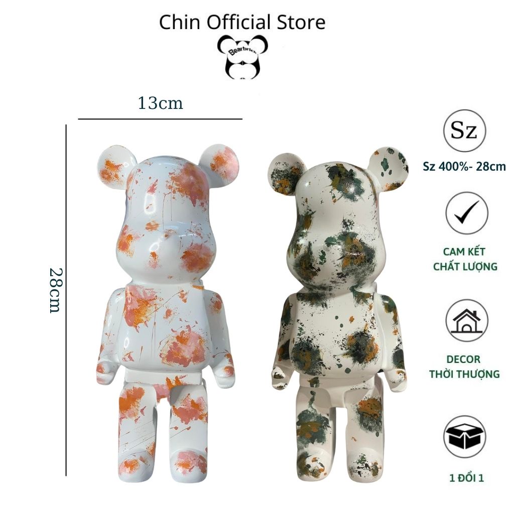 Bearbrick 400, gấu bearbrick 28cm cỡ bé, bản lá mùa thu màu hồng và xanh - Chin Official Store