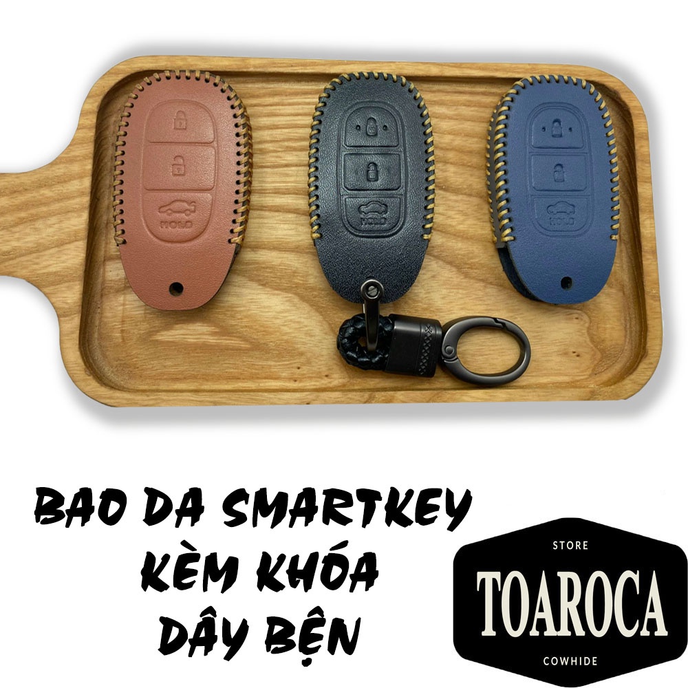 Bao Da Chìa Khóa Ô Tô Smartkey Huyndai 3 nút Accent 18-20, Santafe 19-20, Kona Da Bò Thật Cao Cấp Handmade Toaroca