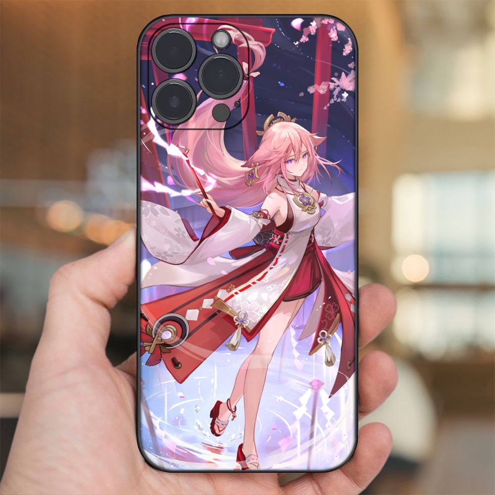 Ốp lưng iPhone 14 Pro Max dẻo đen cạnh vuông in hình Yae Miko Genshin Impact