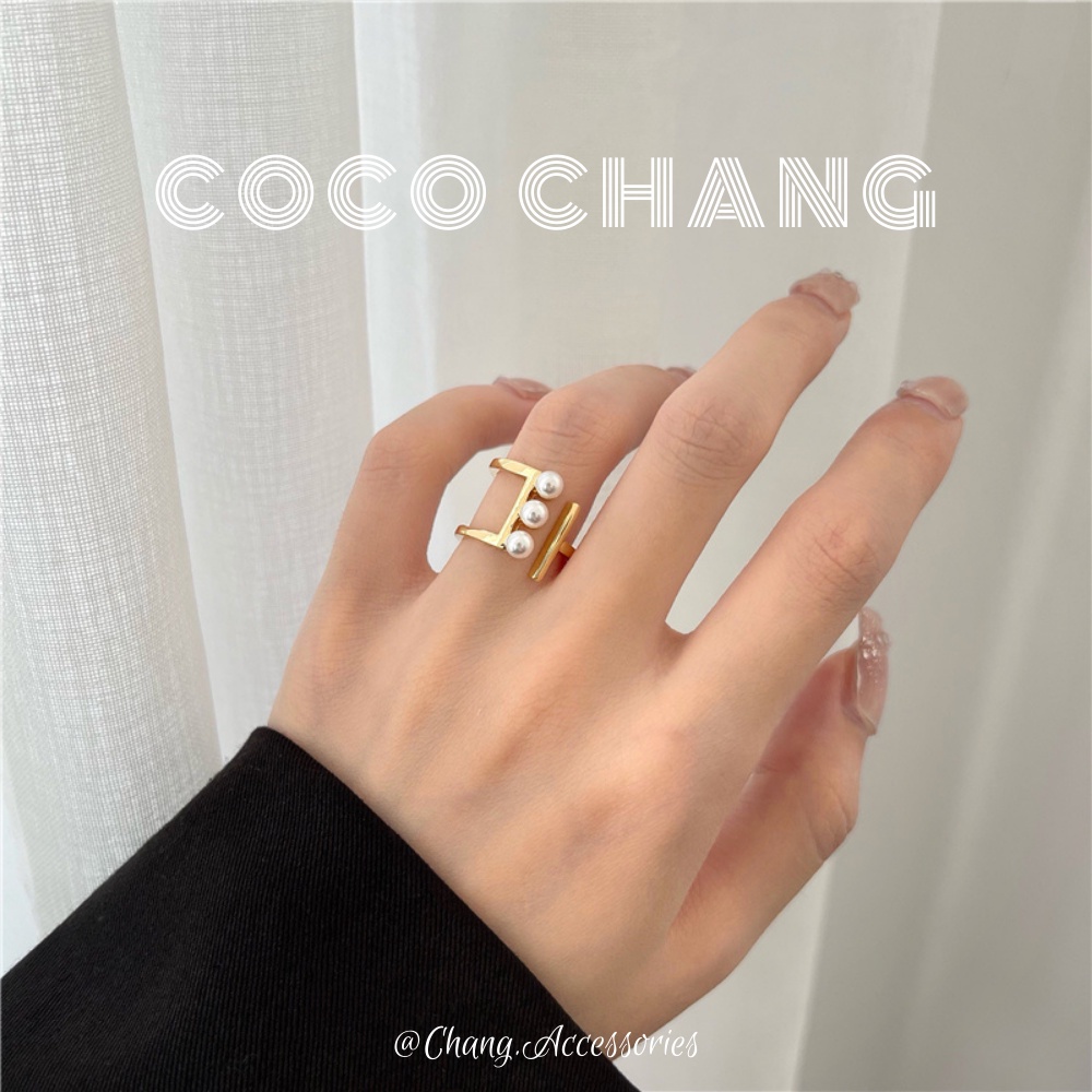 Nhẫn nữ thời trang mạ vàng đính ngọc trai nhân tạo cá tính - cocochang shop
