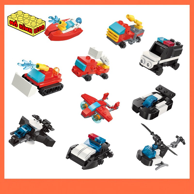 Đồ chơi lắp ráp lego giá rẻ Qman 2107 mô hình xe, máy bay cảnh sát cứu hỏa nhiều mẫu cho bé
