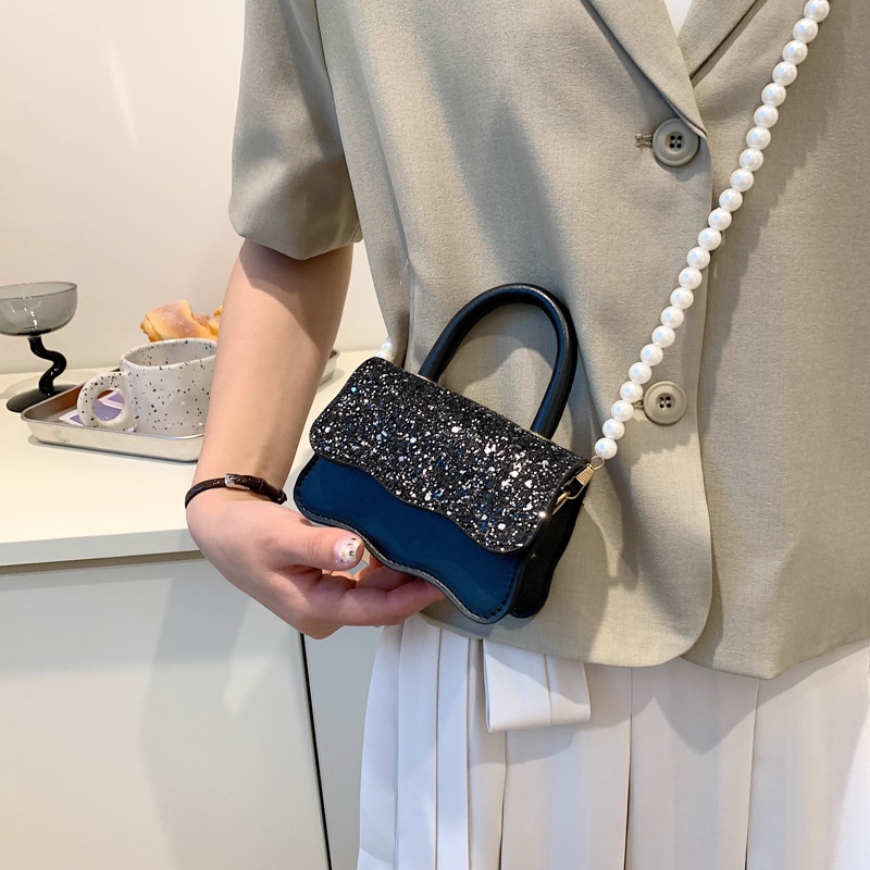 Túi Xách JASMIN NOIR Đeo Chéo Nắp Gập Đính Kim Sa Ngọc Trai Thời Trang Dành Cho Nữ